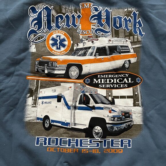 GIldan Rochester NY Firefighter Emergency Rescue Squad Sweatshirt Blue Size XL - Picture 2 of 6